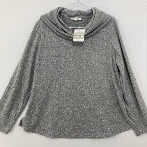 New Emily Daniels size XL Gray Metallic Cowl Neck Stretch Knit Soft Sweater
